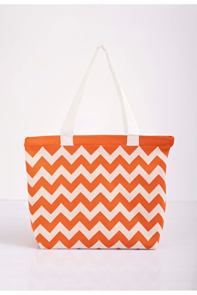 Sebir Moda Zigzag Patterned Knitwear Shoulder and Beach Bag