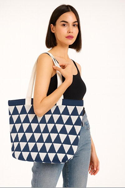 Sebir Moda Triangle Patterned Knitwear Shoulder and Beach Bag