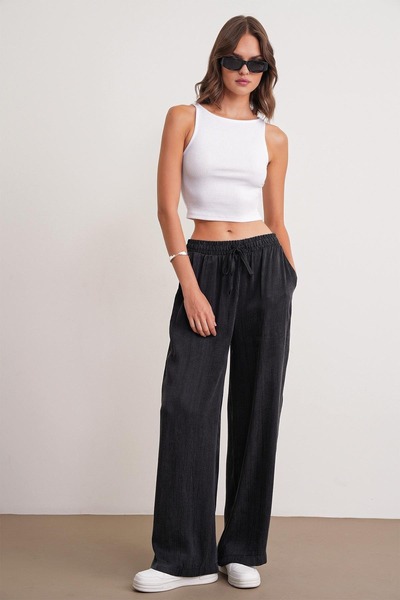 Enga Vera Γυναικείο παντελόνι με ελαστική μέση, φαρδιά πόδια, φαρδιά πόδια, λ...