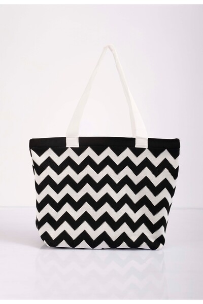 Sebir Moda Zigzag Patterned Knitwear Shoulder and Beach Bag