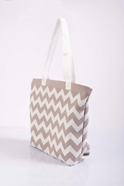 Sebir Moda Zigzag Patterned Knitwear Shoulder and Beach Bag