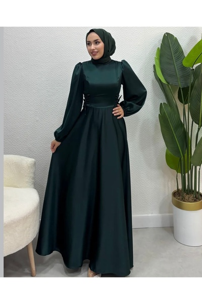 modasusev Βραδινό φόρεμα από σατέν τσαντάκι - Με κορδόνι στη μέση