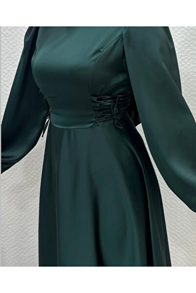 modasusev Βραδινό φόρεμα από σατέν τσαντάκι - Με κορδόνι στη μέση