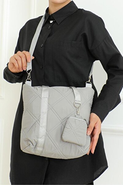 MODANTA Gray Stylish Puff Women's Bag with Quilted Stitching Detail Small Wallet