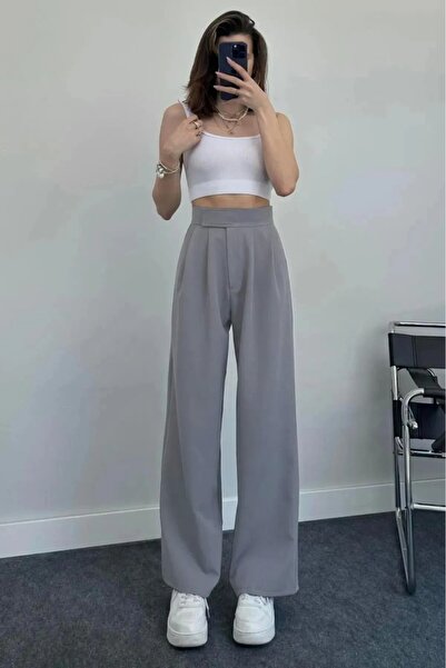 M&N Women's High Waist Wide Leg Palazzo Pants with Velcro Closure