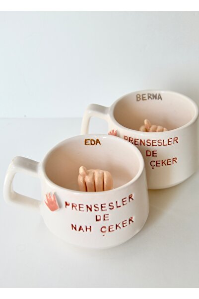 Blos Ceramic Prensesler Nah Çeker Bardak - Özel isimli kupa- 250 ml - El yapımı Seramik Kupa - Blos Ceramic