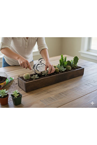 Krb Ahsap Ahşap Saksı, Kaktüs Saksısı, Sukulent Saksısı İnce Uzun Ahşap Saksı