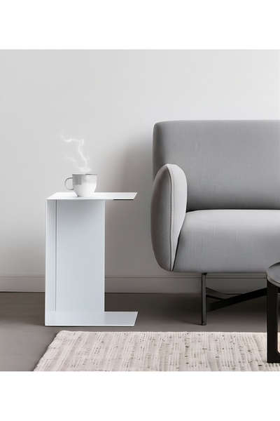 VoomeDesign Modern Metal Beyaz Yan Sehpa Dekoratif Ev Mobilyası