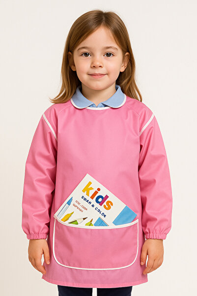 Kids Like Anaokulu 3-4-5 Yaş Pembe Boya Önlüğü Su Ve Boya Tutmaz Özel Üretim