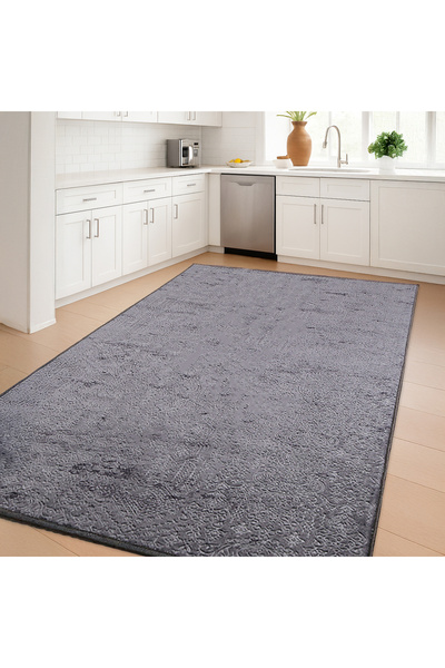 Bonny Home Nova Antrasit Leke Tutmaz Yıkanabilir Kaymaz Taban Mutfak Halısı Kesme Yumuşak Yolluk