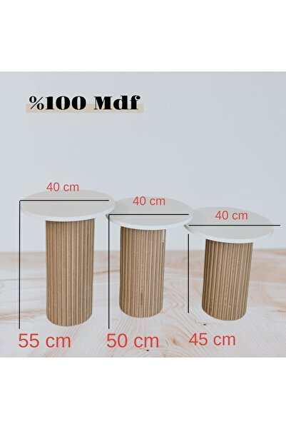 MatBeyaZ Bohem zigon sehpa 3 lü takım 40cm üst çapları 45 50 55 cm yükseklikleri