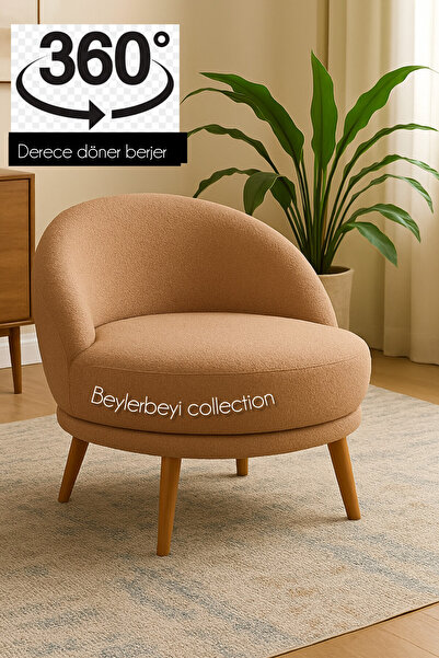 BEYLERBEYİ 360 derece döner berjer,kahverengi renkli peluş kumaş, tekli koltuk, mekanizmalı berjer
