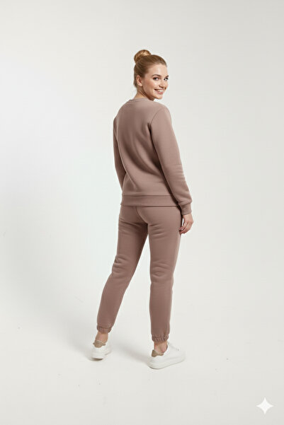 OXVİN Γυναικείο σετ φόρμας με τρεις κλωστές, λαιμόκοψη, βαμβακερή επένδυση, μαλακό, υπερμεγέθη