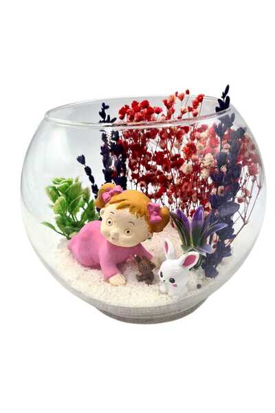 Çiçek Tasarım Sanatları Mother Baby Newborn Gift Aquarium Glass Jar Welcome Baby Girl Terrarium