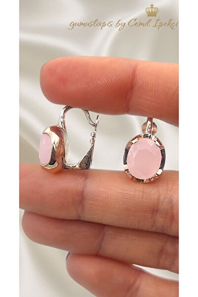 lpsankara Pembe Kuvars Taşlı Yuvarlak Motif Gümüş Yuvarlak Küpe