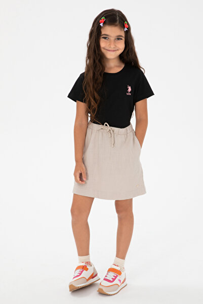 U.S. Polo Assn. Kız Çocuk Bej Keten Karışımlı Dokuma Etek 50304328-VR011