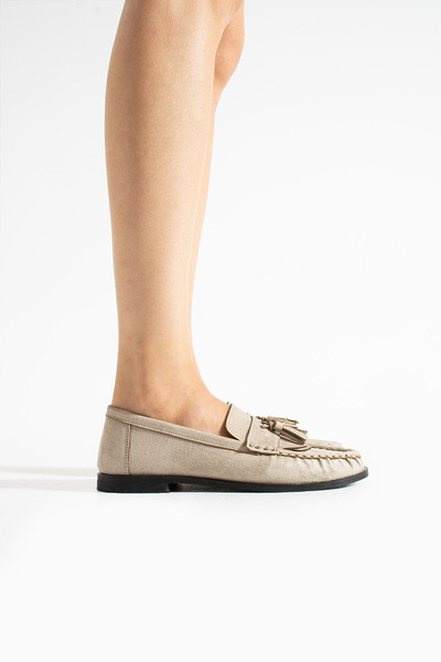 diclepolat Kadın Süet Loafer Püsküllü Günlük Ayakkabı Belza Bej