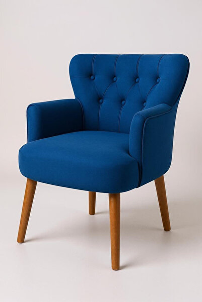 Azra Mobilya Modern Berjer Tekli Koltuk – Saks Mavi Babyface Kumaş, Ceviz Ayak, | Salon, Oturma Odası, Balkon