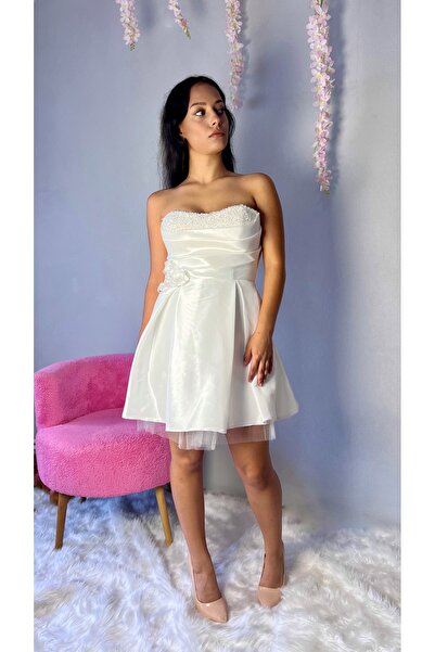 MEDUSA Luna After Party Nikah Nişan Elbisesi Kırık Beyaz