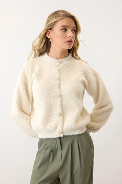 Vaveyla Κρεμ Μαλακό Πλεκτό Μπαλόνι με Μανίκια Μπαλόνι με Μανίκια Πλεκτό Ζακέτα