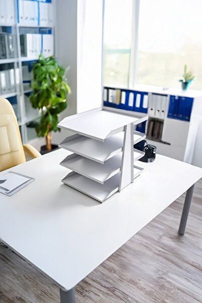 DEQQU SteelLine 4 Katlı Metal Dosya Rafı - Masa Üstü Ultra Sağlam Ofis Organizer (29.5x30.5x25cm)