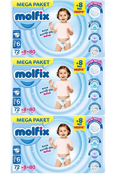 Molfix Bebek Bezi Beden:6 (15+KG) Extra Large 240 Adet Mega Aylık Fırsat Pk