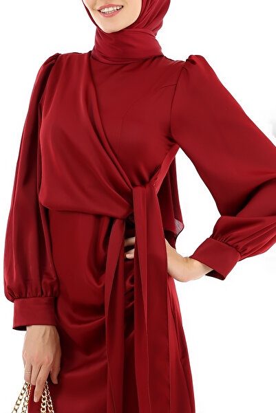 Suedcollection Side Tie Pleat Detailed Satin Evening Dress