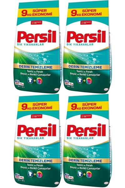 Persil Matik Toz Çamaşır Deterjanı 36KG Sık Yıkananlar Beyaz ve Renkliler İçin (4PK*9KG)(240 Yıkama)