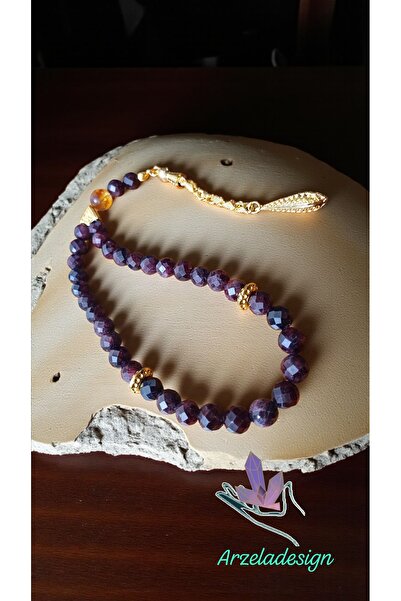 arzela Doğal Taş Lal Garnet Tesbih Altın Kaplama 33 Lü Erkek Tesbih