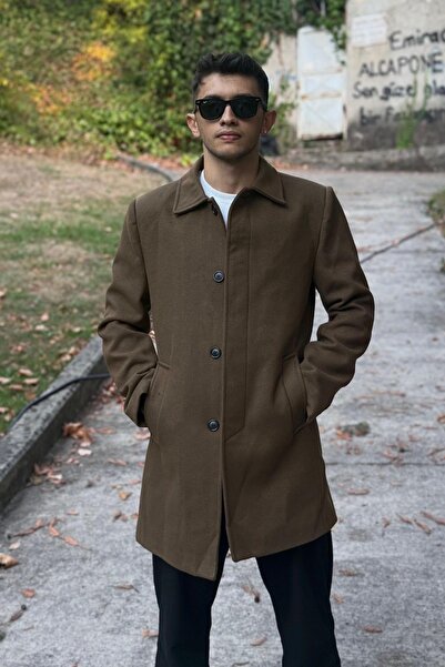 Jaglion Men's Relaxed Fit Windproof Buttoned Long Cashmere Coat