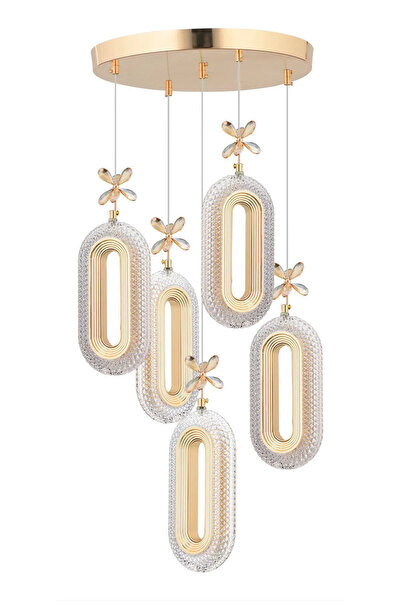 Marsel Lighting SERRA Model 5'li Gold 3 Renk Modu Ledli Modern Salon Mutfak Oturma Odası Led Avize