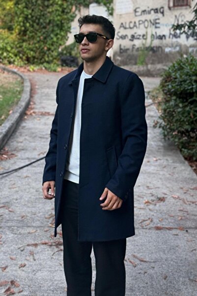 Jaglion Ανδρικό παλτό με μακρύ κασμίρ με αντιανεμικό κουμπί, χαλαρή εφαρμογή