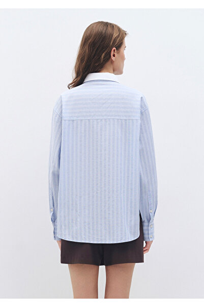 Mavi Çizgi Dokulu Gömlek Loose Fit / Bol Rahat Kesim 1211076-80767