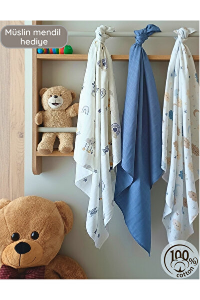 Bebek Müslin Örtü&battaniye 3 Adet %100 Pamuklu Çok Amaçlı Örtü 80x75cm-oeko Tex Sertifikalı