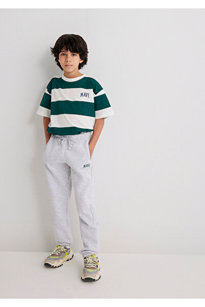 Mavi Logo Printed Green Striped T-Shirt Loose Fit / Loose Relaxed Fit 6610183 -88060