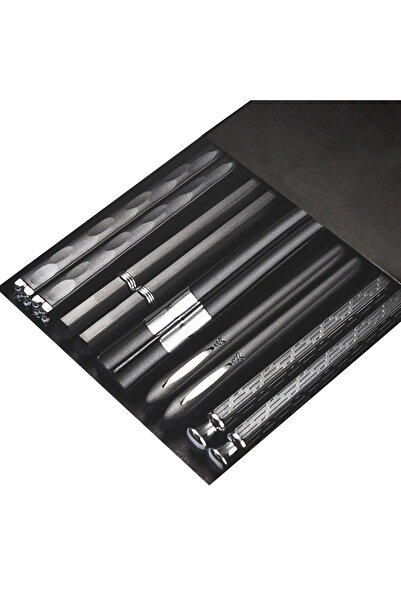 Choice 5 Pairs Black Silver 5 Pairs Japanese Chinese Chopsticks Sushi Non-slip Sticks Reusable Metal Korean