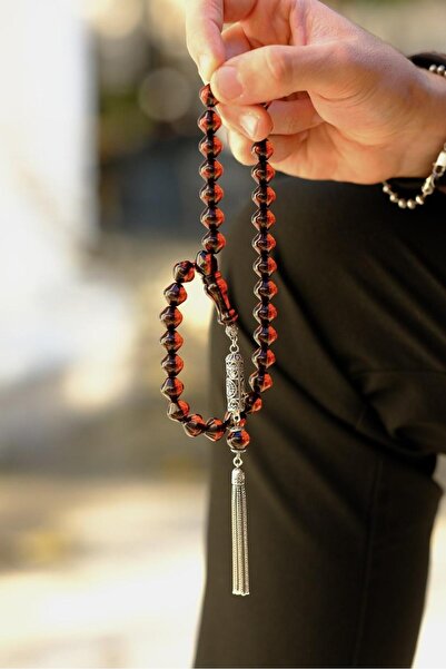 dergah tesbih Otantik Cevşen Tasarım Tamamı Gümüş Sıkma Kehribar