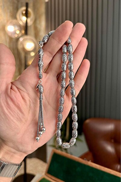 dergah tesbih Silver Rosary - New Pencil Maker Carved Collectible