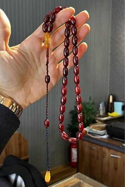 dergah tesbih Numan Çamurdaş İşçiliği Vişne Renginde Üst Düzey Koleksiyonluk Eski Osmanlı Sıkma Kehribar