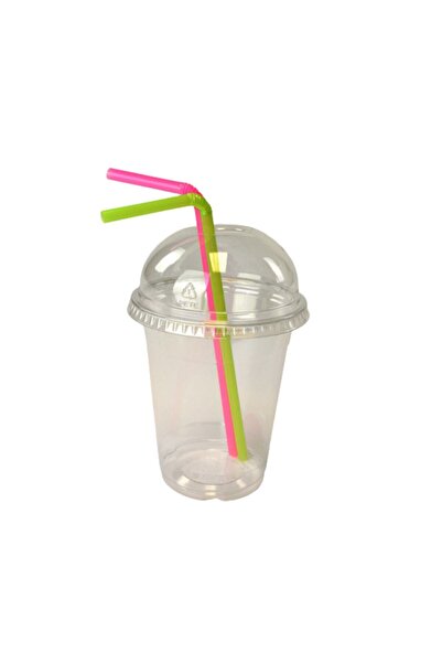 Genel Markalar 350 Cc Kalın Milkshake Soğuk Kahve Bardağı+kapak+körüklü Pipet...