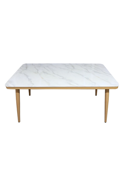 BAYTI Luxury Dining Table with Marble Surface and 6 Beige Seats