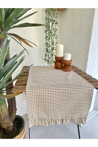 Decamor home Бавовняний льон бежевий міні-потікар з рюшами