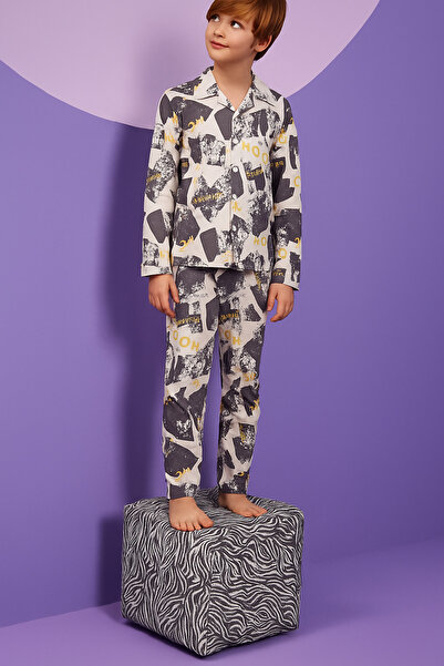 pistyle Set de pijamale pentru băieți, cu nasturi colorați, în stil batik