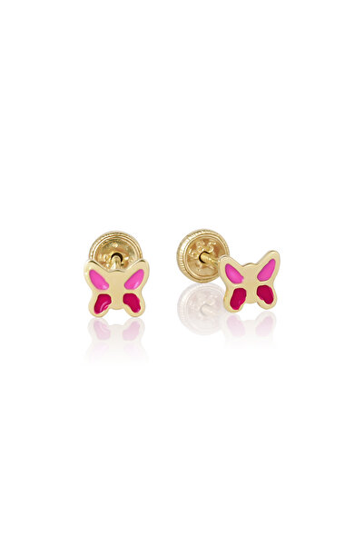 Sandra Ferretti Earrings with Protection for Children in 14K Yellow Gold Butterfly