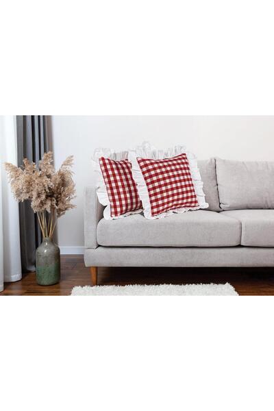 Erba kreasyon Frilly Throw Pillow Hairy Gingham Patterned Linen