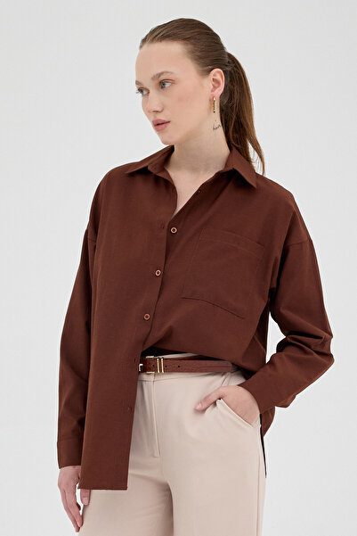 Rays Cămașă oversize maro cu un singur buzunar 8158A
