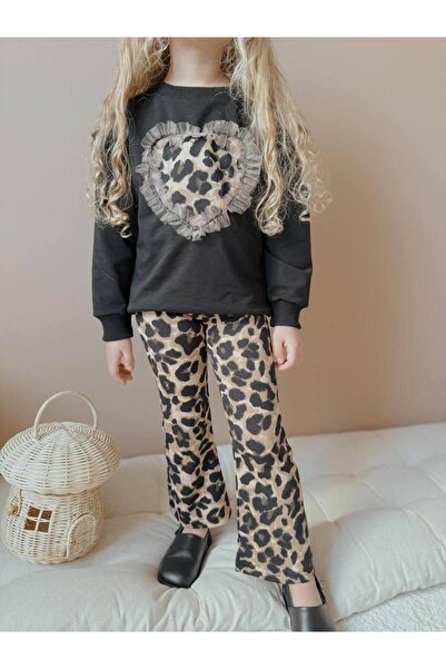 RAPAPA Leopard Leggings Flared Leg Girl's Bottom Top Set Black 2556