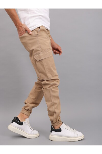 a02teks Taş Renk Erkek Kargo Cepli Keten Pantolon
