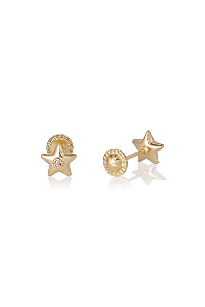 Sandra Ferretti Earrings with Protection for Children in 18K Yellow Gold with 0.05 ct Diamonds and Star