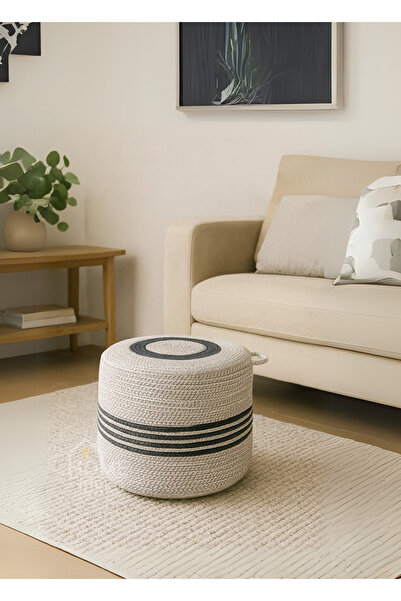 HomeTurko Jüt Puf Salon, Antre, Makyaj Masası ve Balkon Uyumlu Hasır Dekoratif Dayanıklı ve Çok Amaçlı Puff